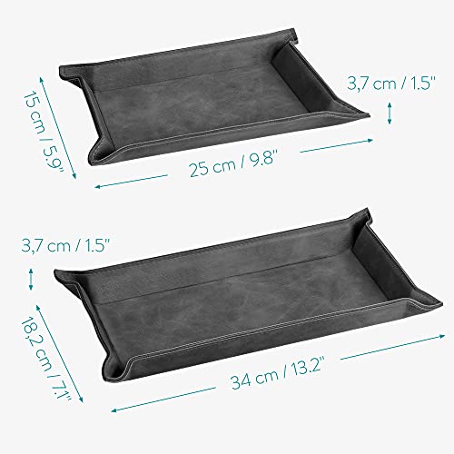 Navaris Faux Leather Valet Tray Set of 2 - Catch All Tray for Key Entryway Table Nightstand - Catchall for Keys Watch Remote Phone - Valet Storage for Men - Mens Storage Dish - color: Black