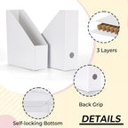EXYGLO 12 Pack White Magazine File Holder, Cardboard Magazine Rack with Label, Foldable Storage Organizer Box for Book, Documents, 9.9x3.3x12 Inches - color: White