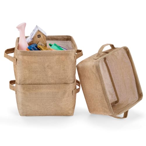 AARAINBOW Storage Basket Bins Canvas Mini Storage Cubes Storage Basket for Makeup, Baby Toys Liners, Books Nursery Storage Baskets with Handles for Shelves & Desks(3 Jute) - color: 3 Jute