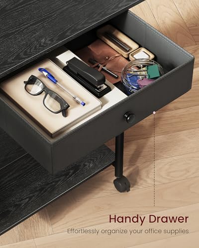 VASAGLE Printer Stand with Locking Wheels, Industrial Mobile Cart, Under Desk Printer Table for Home Office, 23.6 x 15.7 x 27.6 Inches, 2 Storage Shelves, Drawer, 3-Tier, Ebony Black - color: Ebony Black, size: 3 Tiers with Drawer