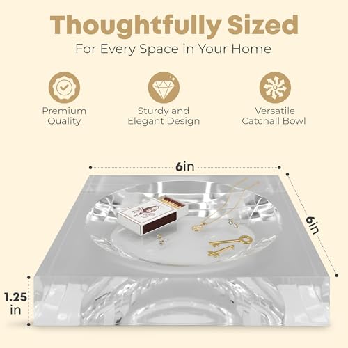 Clear Acrylic Catchall Tray - Decorative Jewelry Dish & Vanity Organizer for Keys, Rings, Earrings | Modern Minimalist Home Decor for Dresser, Nightstand, Entryway - color: Clear