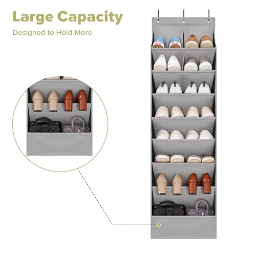 2 Pack Minimalist Grey Over the Door Shoe Organizer with 10 Pockets, Hanging Closet Storage Rack for Shoes, Sneakers, Accessories - color: Grey