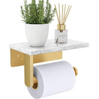 Brushed Gold Toilet Paper Holder with Natural Marble Shelf, 304 Stainless Steel Screw Wall Mounted, Tissue Roll Paper Holder Dispenser for Bathroom Washroom - color: Gold, size: 1 Roll