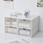 Feadily（4 Pack Plastic Desktop Storage Box with Clear Drawers, Can Be Freely Spliced and Combined, Small Parts Organizer, White