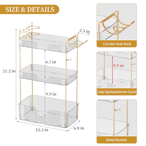 Bathroom Counter Organizer for Vanity, Makeup Organizer Countertop with Holder, Large Capacity Storage Rack, Perfect Large Skincare, Hair Care, Perfume, Easy to Install (Clear, 3Tiers) - color: Clear, size: 3 Tiers