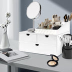 Charmewooden desk organizer with drawers countertop drawer organizer Tabletop Storage Organization Box Home Office Workspace Bathroom Toiletries Supplies (white) - style: White
