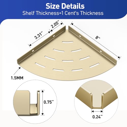 Corner Shower Shelves Load Capacity 40 Lbs 304 Stainless Steel Shelf for Shower Will Not Rust 8in Shower Corner Shelf Brushed Gold Drilling Installation - color: Brushed Gold