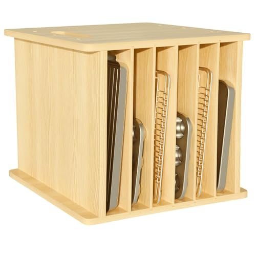 7 Tier Wooden Tray Dividers for Cabinets Cookie Sheet Organizer for Pot, Pans, Baking Tray Organizer for Kitchen Documents Storage(14" W x 16.5" H x 15.2" D) - size: 14" W x 16.5" H x 15.2" D
