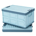 Blue Folding Plastic Stackable Utility Crates 2-Pack, Collapsible Storage Bins with Lids 30L, Durable Containers for Home & Garage Organization - color: Blue