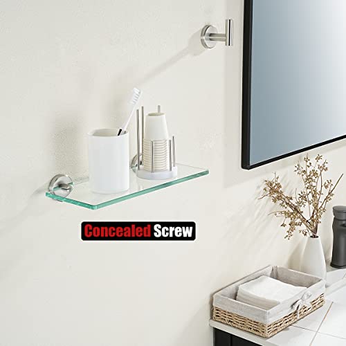 JQK Bathroom Glass Shelf Brushed, Tempered Glass Shower Storage 12 by 5 inches, 304 Stainless Steel Brushed Steel Wall Mount 2 Pack, TGS101L12-BN-P2 - color: Brushed, size: 12 Inch (2 Pack)