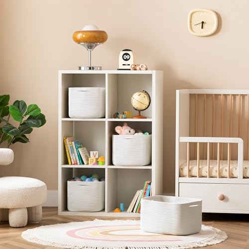 UBBCARE 4 Pack Baskets for Organizing, Woven Storage Baskets for Toys and Towel, Rectangle Cotton Rope Basket with Handles, 14''L x9''W x8''H, White - color: All White, size: 4 Pack - 14 X 8 X 9 Inches