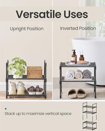 SONGMICS Shoe Rack, 2-Tier Shoe Organizer, Metal Storage Shelf, Upright or Upside Down, for 3-6 Pairs, Stackable, for Entryway, 11.8 x 16.7 x 14.8 Inches, Black ULSA002B01 - color: Black, size: 2 Tiers (16.7"W)