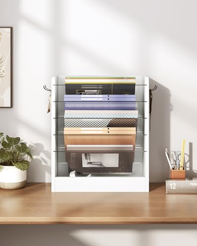 CHOEZON Wall File Holder, 6-Tier File Organizer, Office Supplies Storage Rack, Versatile Desktop Organizer, with Detachable Shelves, with Side Hooks, for Living Room, Study, Home Office, White MWJ02WB - color: White, size: 6-Tier