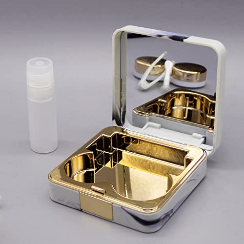 Vastsoon Contact Lens Case, Portable Cute Eye Contacts Colored Lenses Applicator Remover Tool Kit with Mirror Solution Bottle for Travel Daily Outdoor (Square, Gold) - color: Square,Gold