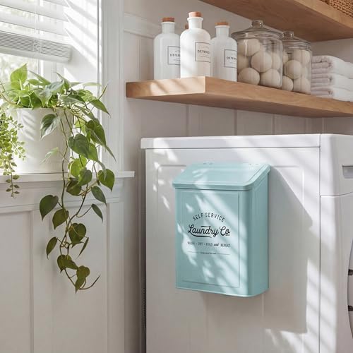 MONJITA Magnetic Lint Bin for Laundry Room, Metal Trash Can with Lid for Dryer, Farmhouse Lint Holder, Laundry Co Sign, Laundry Room Storage Decor with Dryer Lint Brush (Mint) - color: Mint