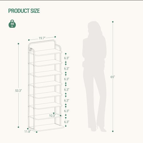 Hzuaneri 8 Tiers Widened Vertical Shoe Rack, Narrow Shoe Tower, Tall Shoes Shelf with 2 Hooks, Adjustable Shelves, Corner Shoes Shelves for Small Spaces, Entryway, Living Room, Rustic Brown SR12501B - color: Rustic Brown and Black, size: 8 Tier(11.8"D x 1