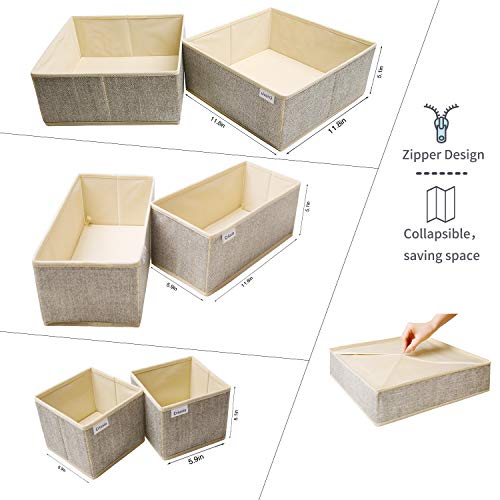 Criusia Underwear Drawer Organizer, 6 Set Foldable Underwear Drawer Organizer and Closet Dividers,Storage Box for Clothes, Socks, Underwear (6 Bins, Beige) - color: Beige, size: 6 Pack