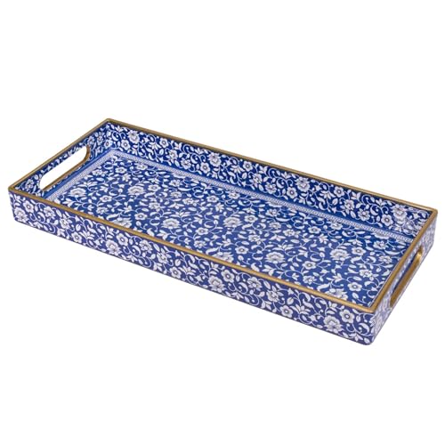 MAONAME Blue Vanity Tray, Bathroom Counter Tray, Plastic Decorative Trays with Handles, Storage Dresser Trays Organizer for Toilet Tank, Jewelry, Makeup, 13.8" x 6" x 1.57" - color: Bohemian-8