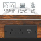Adjustable Height Couch Table with USB-C Charging Station & Pocket Storage – Compact Couch Stand with Hooks & Wheels for Small Spaces & Living Room, Adjustable C Table (Rustic Brown)