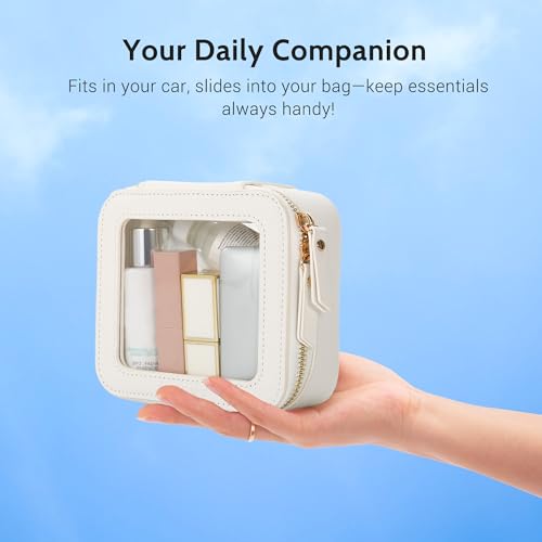 Aveniee Clear Makeup Bag Small, Mini Travel Toiletry Bag Cosmetic Bags Organizer, TSA Approved Clear Makeup Case Pouch with Zipper, Car Essentials for Women Men,White - color: Off-White, style: Mini Chic