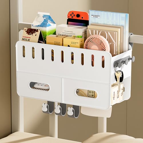 yarlung 2 Pack Bedside Organizer Hanging Caddy, Bunk Bed Shelf Plastic Storage Basket with Hooks for Bed Rail, Tissues, Remote Holder, Dorm, Bathroom, 2 Colors
