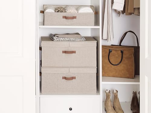 StorageWorks Extra Large Storage Bins with Lids, 55L Decorative Organizer with Divider Board, Fabric Boxes with Handles, Mixing of Brown & Beige, 2-Pack - color: Mixing of Brown & Beige, size: Jumbo