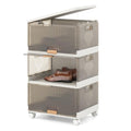 Giantex 3 Tier Stackable Storage Bins with Lids, 13.5 Gal Foldable Shoe Storage Box with Detachable Wheels & Flip-Up Doors, Collapsible Closet Organizers and Storage Bins - size: 13.5Gal-3Pack