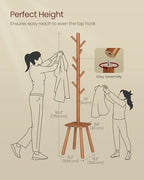 VASAGLE Coat Rack, Free Standing Coat Stand, Hall Coat Tree with 8 Hooks and Storage Shelf, 69.2 Inch Tall, for Coats, Hats, Bags, for Entryway, Hallway, Bedroom, Caramel Brown URCR033K01 - color: Caramel Brown, style: round tray