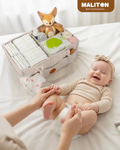 Maliton Baby Diaper Caddy Organizer for Changing Table, Nursery Storage Bin Basket with Handle, Felt Diaper Organizer Suitable for Indoor Outdoor (Khaki) - color: KHAKI, size: Large