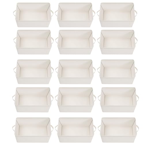 Storage Basket Bins with Metal Frame, Large Collapsible Fabric Storage Baskets for Organizing Shelf, Basket Organizer W/Handles for Blankets, Towels, Laundry, Shelves, 15-Pack, Beige - color: Beige, size: 15 PACK
