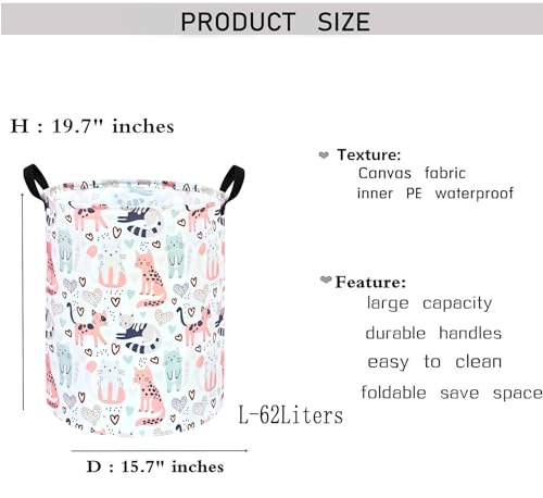 KUNRO Kids Laundry Hamper Clothes Gift Basket Storage Laundry Baskets Organizer Bin with Handles for Nursery Room (Cat) - color: Cat Pattern