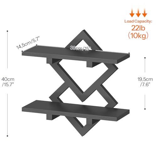 HOOBRO 15" Floating Shelves for Wall, Set of 2 Wall Shelf, 2-Tier Hanging Shelves, Wall Mounted Storage Shelf, Display Rack, for Living Room Bedroom Kitchen Bathroom, Black BB14BJP201 - color: Black