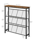 CHOEZON Shoe Rack, 4-Tier Narrow Shoe Storage Shelf, Slim Shoe Rack with Wooden Top and Metal Shelves, Slanted Shoe Organizer, Industrial Style, for Entryway, Hallway, Rustic Brown and Black TXJ76BF