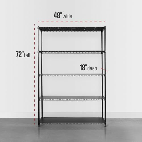 SafeRacks - NSF Certified Storage Shelves, Zinc, Heavy Duty Steel Wire Unit with Adjustable Feet, Garage or Bakers Rack, Kitchen, Pantry Shelf - (48"x18"x72" 5-Tier) (Black) - color: Black, size: 18"x48"x72" 5-Tier