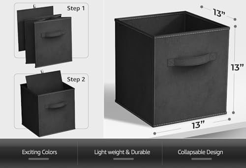 Sorbus Fabric Storage Cubes - 6 Foldable Storage Bins for Organizing Pantry, Cubbies, Toy Box - Clothes Storage & Closet Organizer - 13 Inch Collapsible Cube Baskets for Shelves with Handle - color: Black, size: 13 Inch