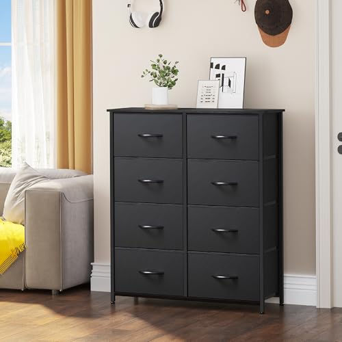 YITAHOME Fabric Dresser with 8 Drawers, Tall Dresser with Fabric Bins, Storage Tower Unit, Chest of Drawers for Living Room, Hallway - color: Black(new 2025), style: 8-Drawer