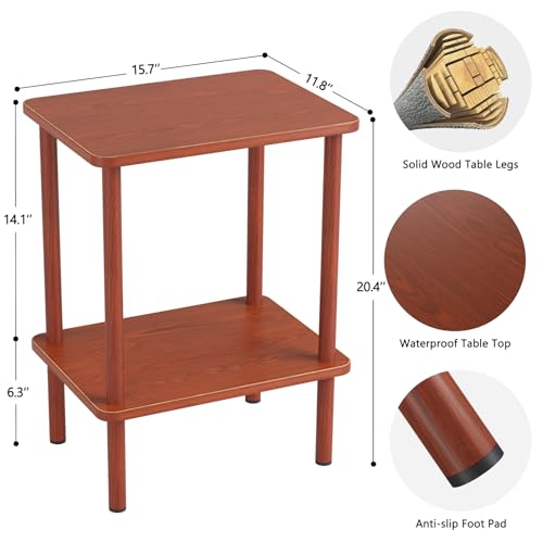Apicizon 2 Tier End Table, Small Side Table with Solid Wood Legs, Boho Bedside Table with Storage Shelf, Nightstand for Small Spaces, Bedroom, Living Room, Entryway, Easy Assembly, Vintage Brown - color: Vintage Brown, size: 1 Set, style: 2 Tier