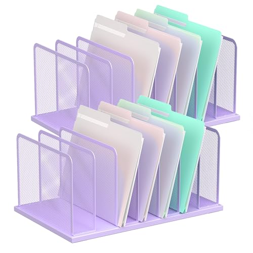 Kuntine.B Desk File Organizer Upright Mesh Desktop Organizer File Sorter Office Organization File Holder for Home, Office & Classroom (Purple, 2 Pack 7-Section) - color: Purple, size: 2 Pack 7-Section