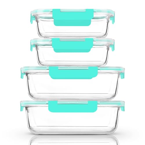 [80 oz & 36 oz]Extra Large Glass Food Storage/Baking Containers Set with Lids, 2 Pack 80 oz(10 cup)&2 Pack 36 oz (4.5 cup)Airtight Glass Container,Microwave,Oven,Freezer and Dishwasher, Green - color: Clear