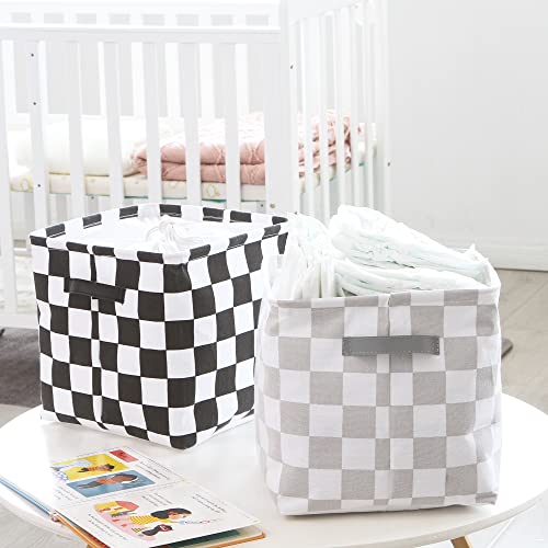 Hinwo 3-Pack Cubic Organizer Shelf Bins, Canvas Fabric Storage Baskets with Handles, 22L/5.8-Gal Square Storage Bins, Cubes, Collapsible Storage Box, 11 x 11 x 11 Inches (S, Black Checkerboard) - color: Black Checkerboard, size: S/11 x 11 x 11"/3-Pack