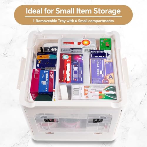 HEY FOLY 22qt Medicine Organizer Storage Box with 4-Side Opening Doors, White Foldable Medication Organizer Empty, Container Case Stackable First Aid Box for Home Storage - color: Foldable 22qt