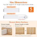 Lifewit 5 Pack 2.36" High Drawer Dividers 28-43.5cm/11-17" Adjustable Drawer Organizer for Clothes/Utensils, Expandable Drawer Separator in Dresser/Kitchen/Bedroom/Office Organization & Storage White - size: 2.36"H, 11-17"L