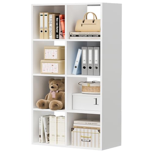 COMHOMA 8 Wood Cube Storage Organizer with Open Back and Removable Back Panels, 11In White Cube Storage Bookshelf, Cubicle Shelf Bookcase for Home Office Bedroom Living Room, Vertical or Horizontal - color: 8 Cube Cloud