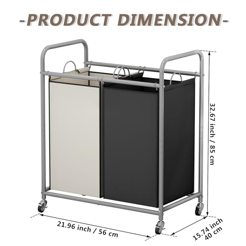 SUOERNUO Laundry Sorter Basket 2 Bag Laundry Hamper Cart with Rolling Lockable Wheels and Removable Bags Laundry Organizer Cart for Clothes Storage, Assorted - color: Assorted, size: 2 Bags