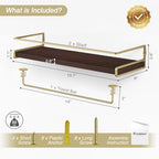 Floating Shelves Bathroom Shelves Over Toilet Set of 2, Bathroom Wall Shelves with Towel Bar, Wall Mounted Vanity Shelf for Bedroom, Kids Room, Kitchen (Brown & Gold) - color: 4. Brown-gold