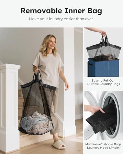 SOLEDI Laundry Hamper with Lid 130L Large & Tall Collapsible Laundry Basket, Clothes Hamper with Bag Removable Easy to Carry, Dirty Hampers for Bedroom, Bathroom, Dorm, College, Blue - color: Blue, size: 130L