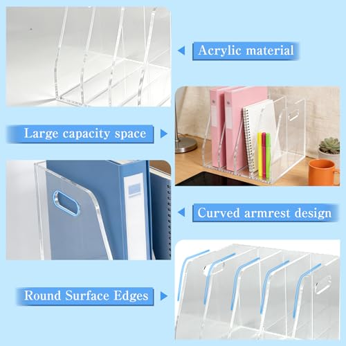 4-Tier Clear Acrylic File Holder, Vertical Document Organizer for Magazines, Binders, Notebooks & Envelopes - Multi-Purpose Desk Storage for Home Office（B5,4 Sections） - size: B5, 4 Sections