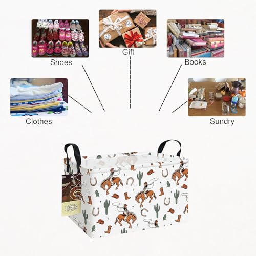 HUNRUNG Rectangle Canvas Storage Basket Foldable Waterproof Toy Organizer Bin with Handles Fabric Collapsible Storage Bins for Shelves Kids Room Playroom Nursery Clothes and Pet Supplies(REC-Cowboy) - color: REC-Cowboy