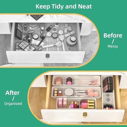 Desk Drawer Organizer Tray, 4 Pack Expandable Drawer Organizer with Dividers Adjustable, Bathroom Organizer Bins for Junk, Office, Makeup, Kitchen Utensil - style: Expandable