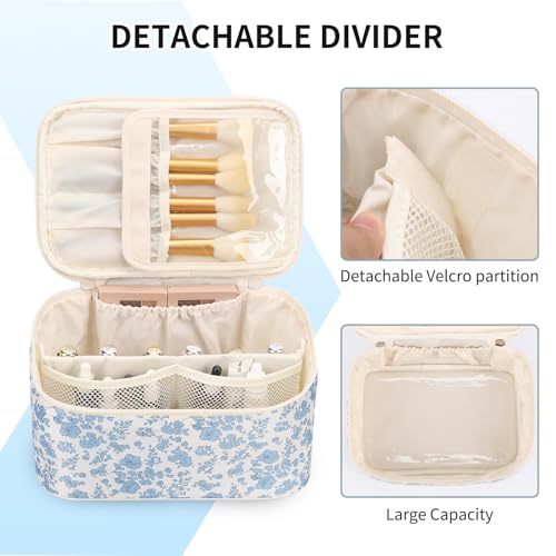 OCHEAL Makeup Bag Portable Cosmetic Bag For Women, Large Capacity Travel Makeup Case Organizer, Toiletry Bag for Girls Traveling With Handle and Divider-Flowers - color: 0020_Floral print, size: Medium